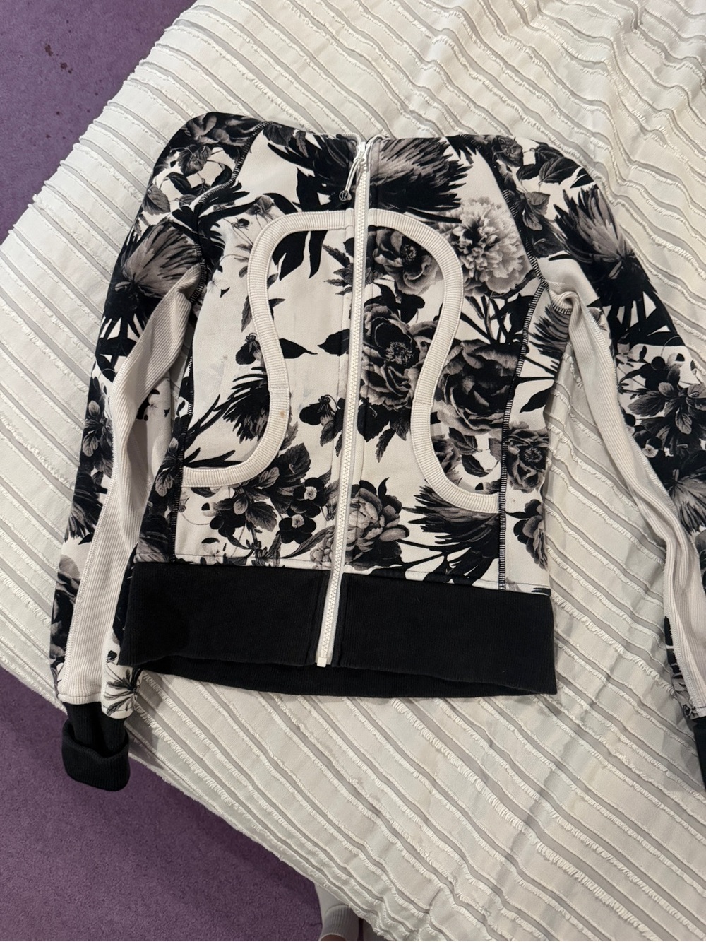 lululemon athletica Black and White Floral Zip-Up Jacket